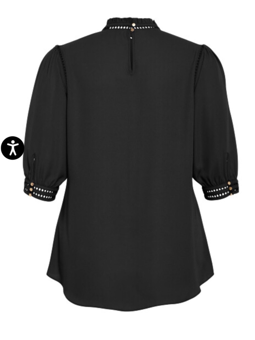 City Chic Black Puff Sleeve Eyelet-Trim Blouse